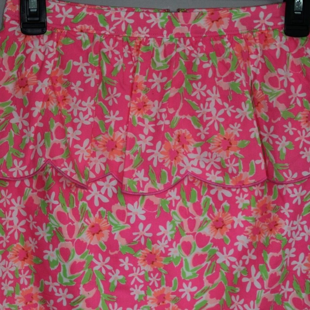 ✨2/$20 Lilly Pulitzer Peplum Thyme Floral Ruffle Pencil Skirt Pink Size 0 H10683 - Picture 4 of 9